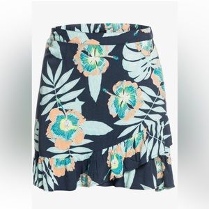 Roxy Hawaiian Floral Faux Wrap Ruffle Skirt . Size L .